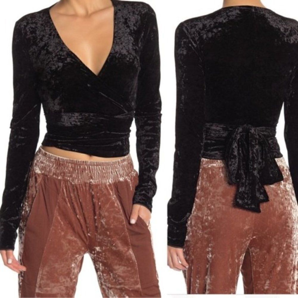 NEW! we are HAH | 'Top Notch' Velvet Wrap Top - size Large in Black